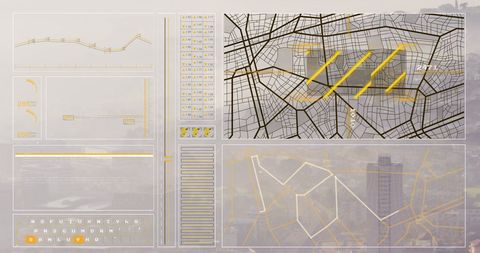 futuristic interface overlay on cityscape aerial view - Download Free Stock Images Pikwizard.com