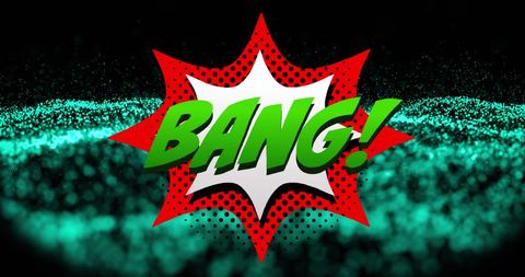 Dynamic comic-style bang over energetic green particles
