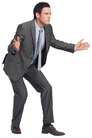 Transparent Businessman Standing Confused with Arms Outstretched