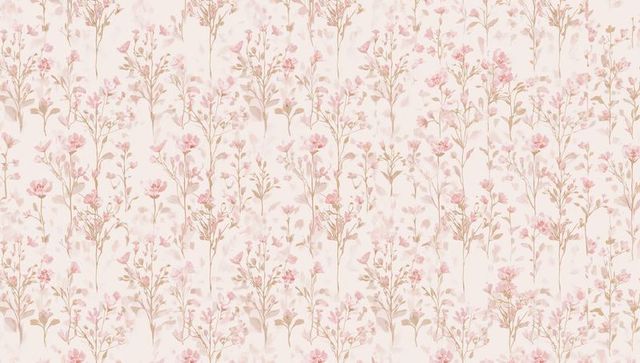 Watercolor pink blossom vertical floral wallpaper pattern for vintage romantic interiors