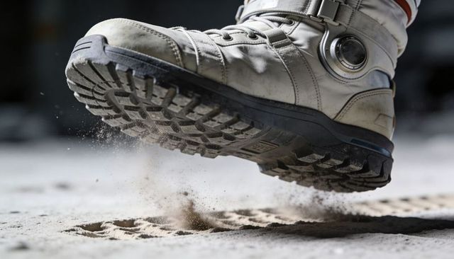 Launching light tactical ankle boot landing on dusty surface showing dial fastening