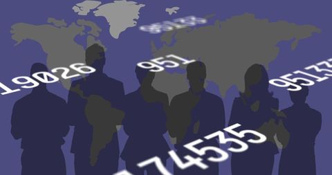 Digital Silhouettes on Map with Changing Numbers - Download Free Stock Images Pikwizard.com