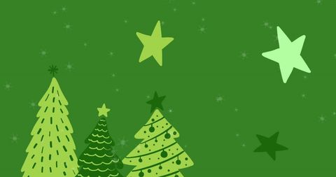 Festive Christmas Trees on Green Winter Background