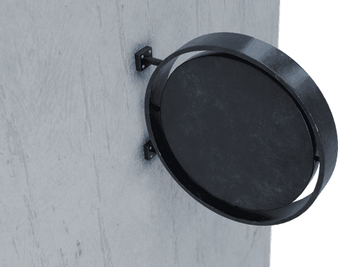 transparent black circular blank shop sign attached to grey wall - Download Free Stock Videos Pikwizard.com