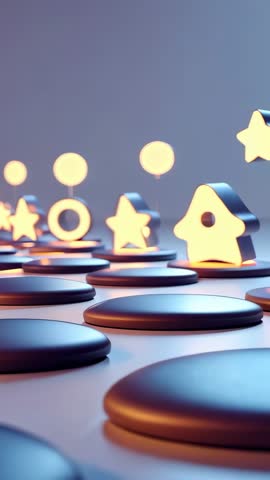 Activating platforms raising glowing geometric icons from bases in vertical tech video