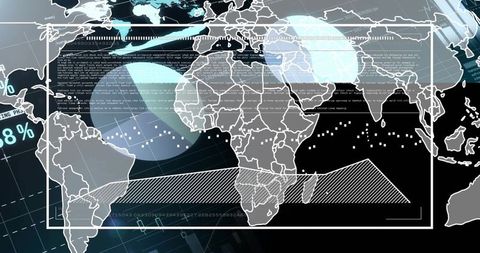Global Data Visualization Dashboard Displaying World Map with Infographic Overlays