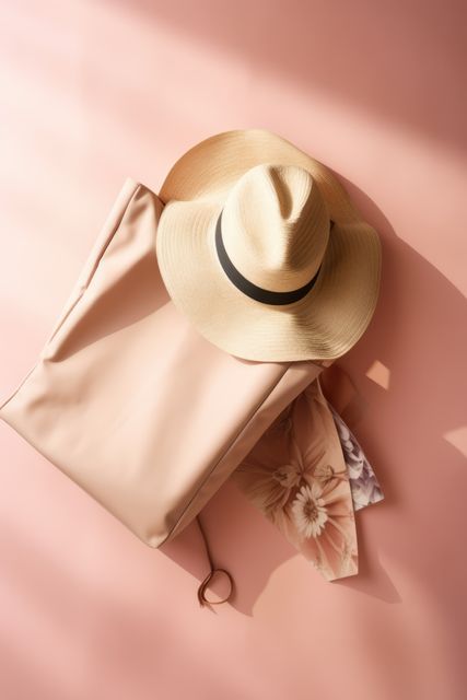 Summer Travel Essentials with Sun Hat and Tote Bag on Pink Background - Download Free Stock Images Pikwizard.com