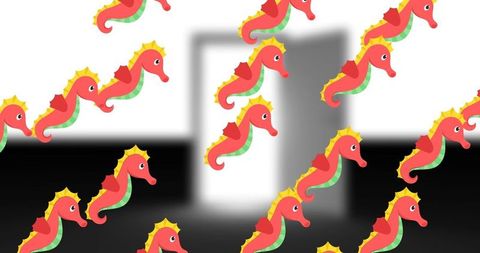 Colorful seahorse pattern with open door symbol