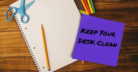 Clean Desk Reminder with Notebook and Supplies - Download Free Stock Images Pikwizard.com