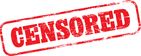 Red censored stamp with grunge effect on transparent background