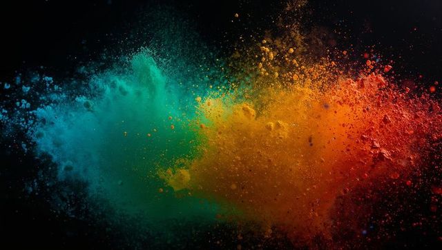 Exploding vivid color powder on black background