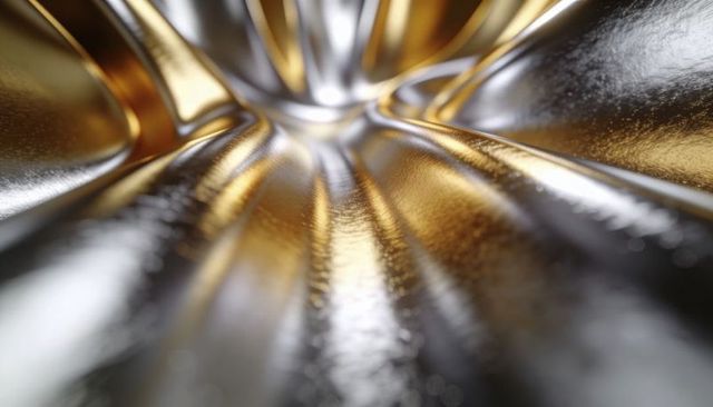 Reflecting liquid metal ridges under warm and cool light with shallow depth-of-field