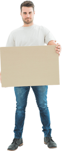Transparent Confident Man Holding Blank Cardboard Sign Full Length - Download Free Stock Videos Pikwizard.com