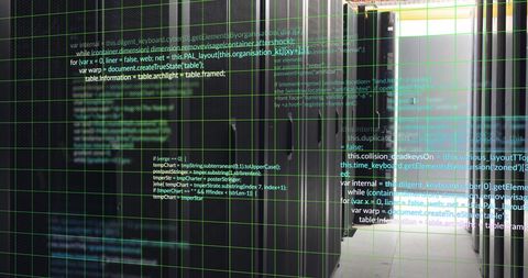 Digital Code Overlay on Modern Server Room - Download Free Stock Images Pikwizard.com