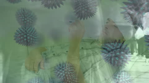 Virus Animated Overlay on Person Indoors Reflecting Pandemic Concerns