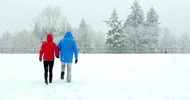 Couple Holding Hands in Snowy Winter Landscape - Download Free Stock Images Pikwizard.com