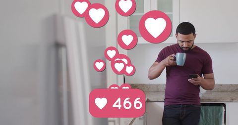 Man Engaging with Social Media Notfications Using Smartphone