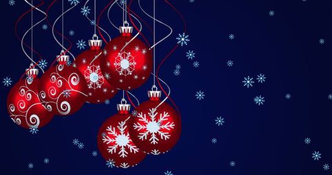 Christmas Red Baubles with Falling Snowflakes on Dark Background - Download Free Stock Images Pikwizard.com