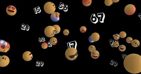 Floating emojis and number combination on black background