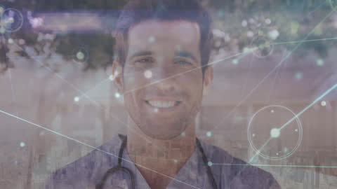 Doctor Smiling with Global Digital Connections Concept