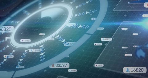 Futuristic Digital Analytics Interface with Numeric Visualization
