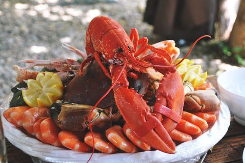 Luxury seafood platter with fresh lobster and prawns