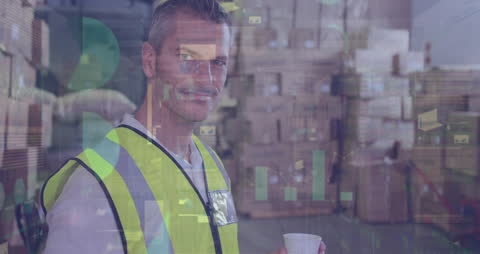 Warehouse Worker with Digital Data Overlay