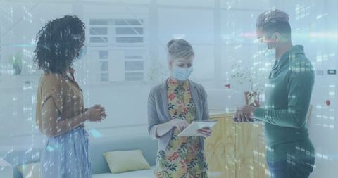 Business meeting with digital overlay during pandemic