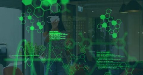 Woman Using VR Headset with Scientific Data in Modern Office - Download Free Stock Images Pikwizard.com