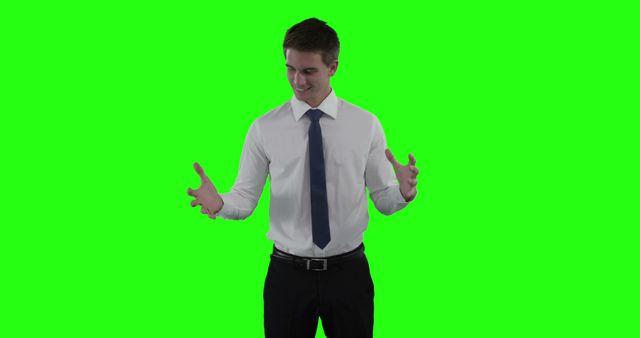 Businessman Presenting in Front of Green Screen Background - Download Free Stock Images Pikwizard.com