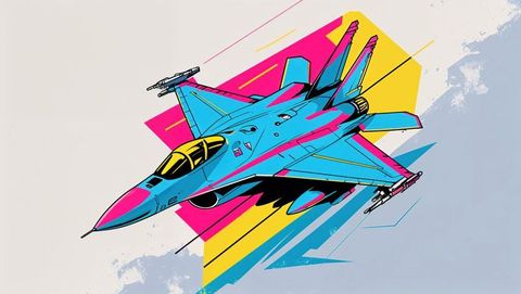 Futuristic f16 jet fighter in vibrant abstract style