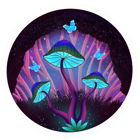 glowing fantasy mushrooms with butterflies transparent - Download Free Stock Videos Pikwizard.com