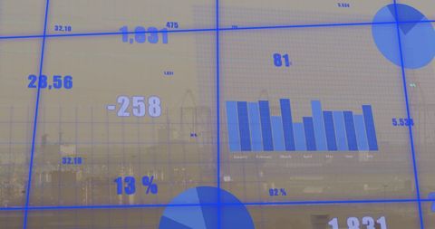 Digital data processing over city with graphical interface