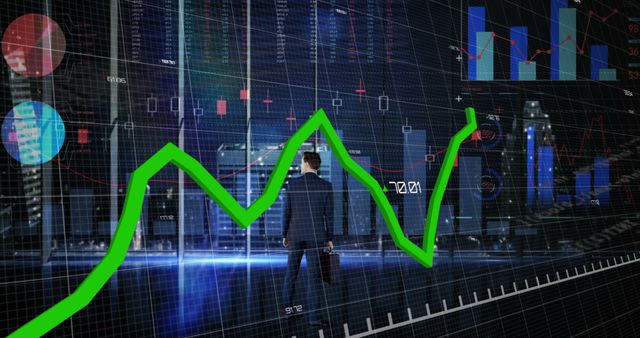 Businessman Analyzing Stock Market Trends on Digital Screen - Download Free Stock Images Pikwizard.com