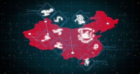 Digital Network Overview with Red Map and Icons Concept