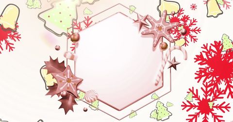 Festive Hexagonal Frame with Christmas Decorations Background