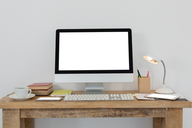 Organized Office Desk with Transparent Computer Set-Up - Download Free Stock Videos Pikwizard.com