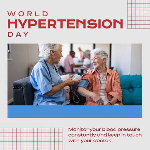 healthcare professional taking senior patient's blood pressure, hypertension awareness - Download Free Stock Templates Pikwizard.com