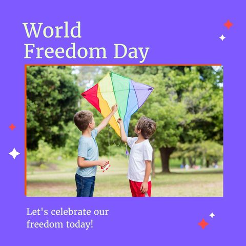 boys flying colorful kite celebrating world freedom day - Download Free Stock Templates Pikwizard.com