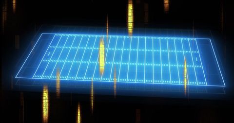 Futuristic Neon Blueprint of Stadium with Dynamic Light Trails