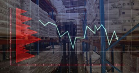 Digital financial data overlaid on warehouse forklift operation