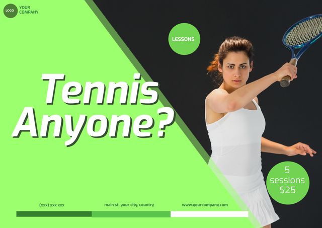 Promotional Tennis Lessons Advertisement with Female Player - Download Free Stock Templates Pikwizard.com