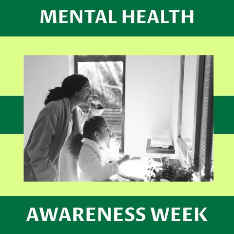 Mother and daughter brushing teeth for mental health awareness