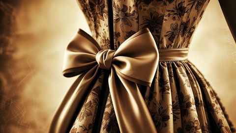 Elegant floral dress with satin bow and intricate design