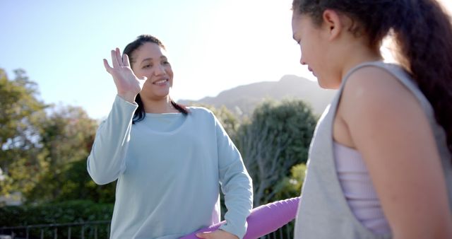 Mother and Daughter Enjoying Outdoor Yoga Together - Download Free Stock Images Pikwizard.com