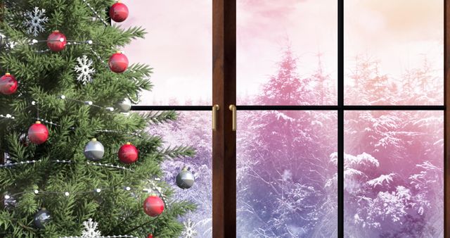 Festive Room with Christmas Tree and Snowy Winter Scenery - Download Free Stock Images Pikwizard.com