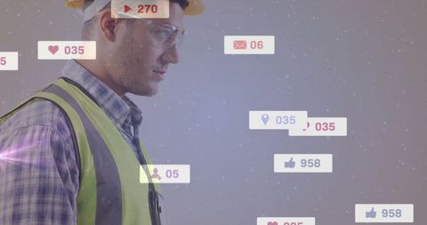 Construction Worker Engaging With Social Media Notifications - Download Free Stock Images Pikwizard.com