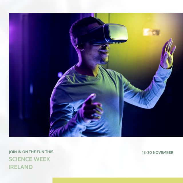 Man Experiencing Virtual Reality for Science Week Ireland Event - Download Free Stock Templates Pikwizard.com