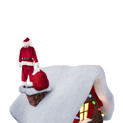 Santa with Gifts Stands on Chimney Transparent Background