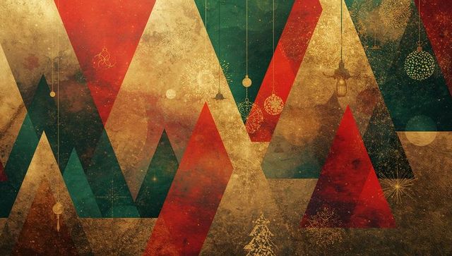 Festive Abstract Christmas Geometric Design with Hanging Ornaments